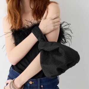 J.CREW BLACK SANTORINI BAG WITH CRYSTALS POUCH WRISTLET BAG